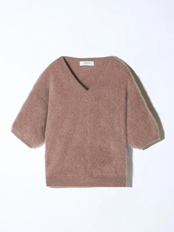 Brushed Cashmere Dames Trui V Hals Romeo Taupe