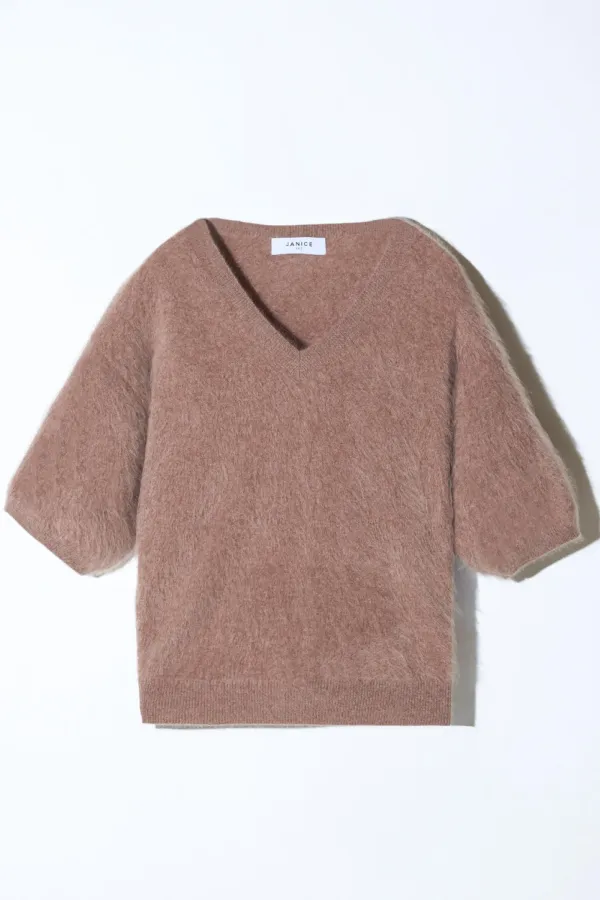 Brushed Cashmere Dames Trui V Hals Romeo Taupe