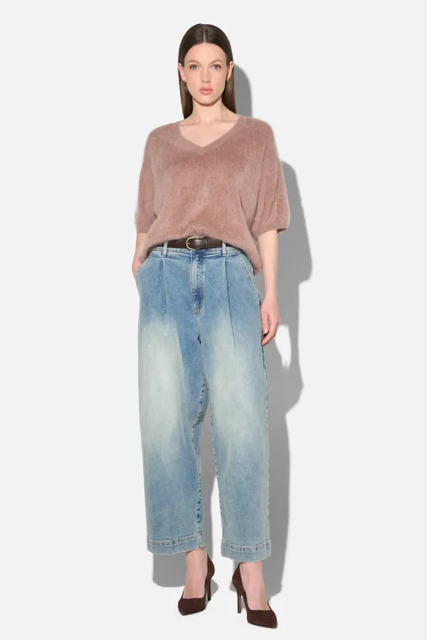 Brushed Cashmere Dames Trui V Hals Romeo Taupe