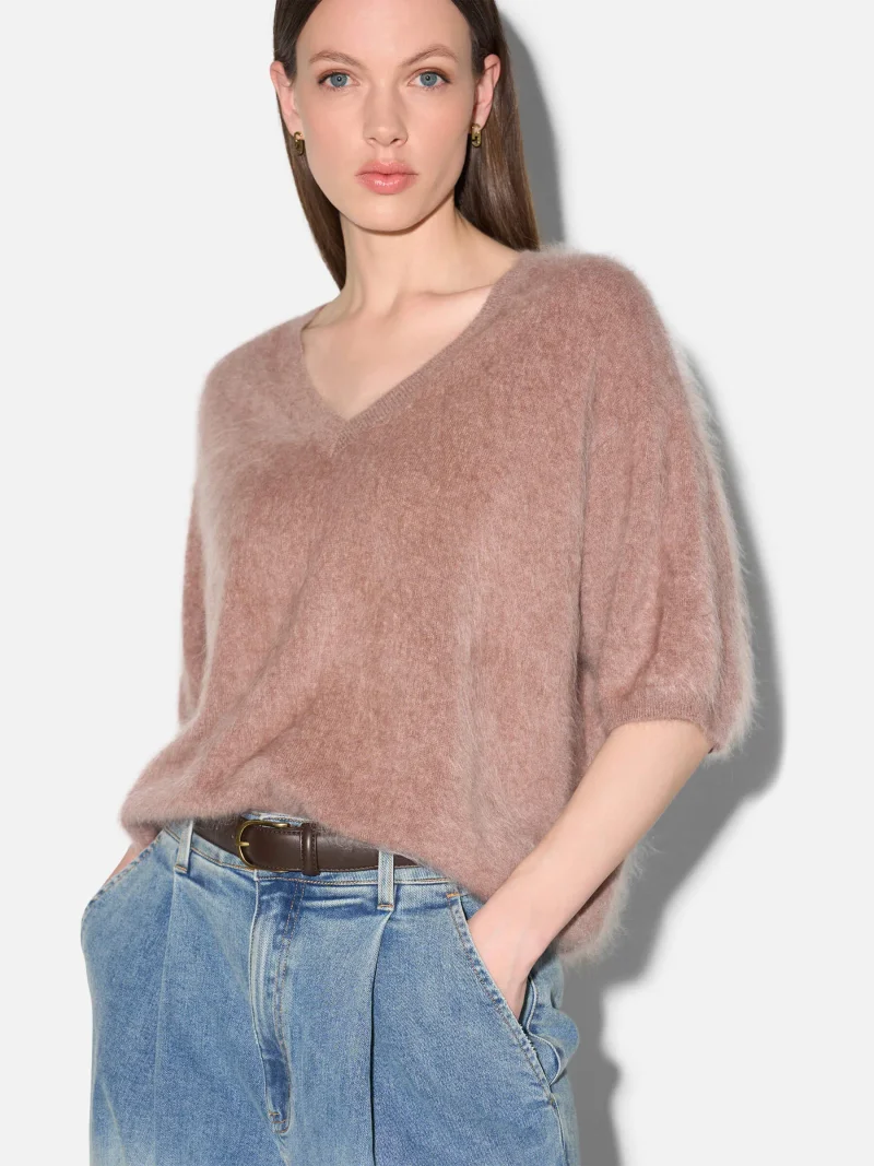 Brushed Cashmere Dames Trui V Hals Romeo Taupe