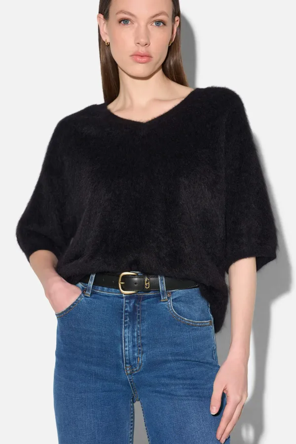 Brushed Cashmere Dames Trui V Hals Romeo Zwart
