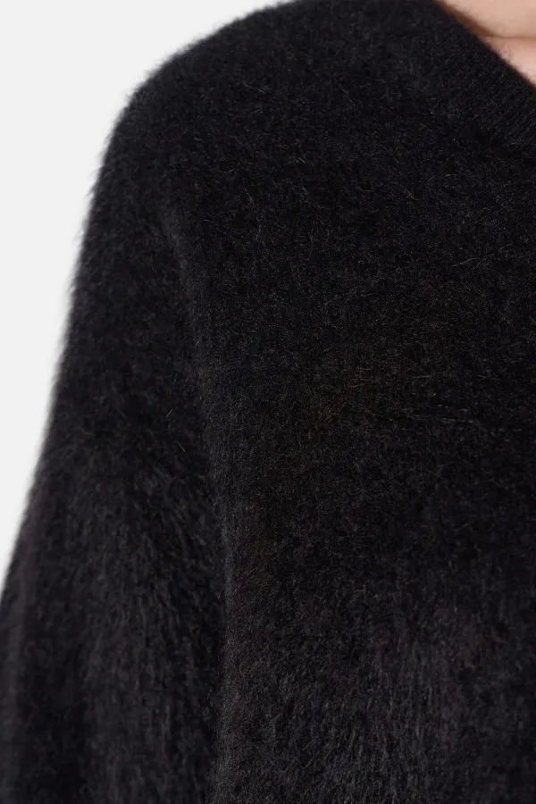 Brushed Cashmere Dames Trui V Hals Romeo Zwart