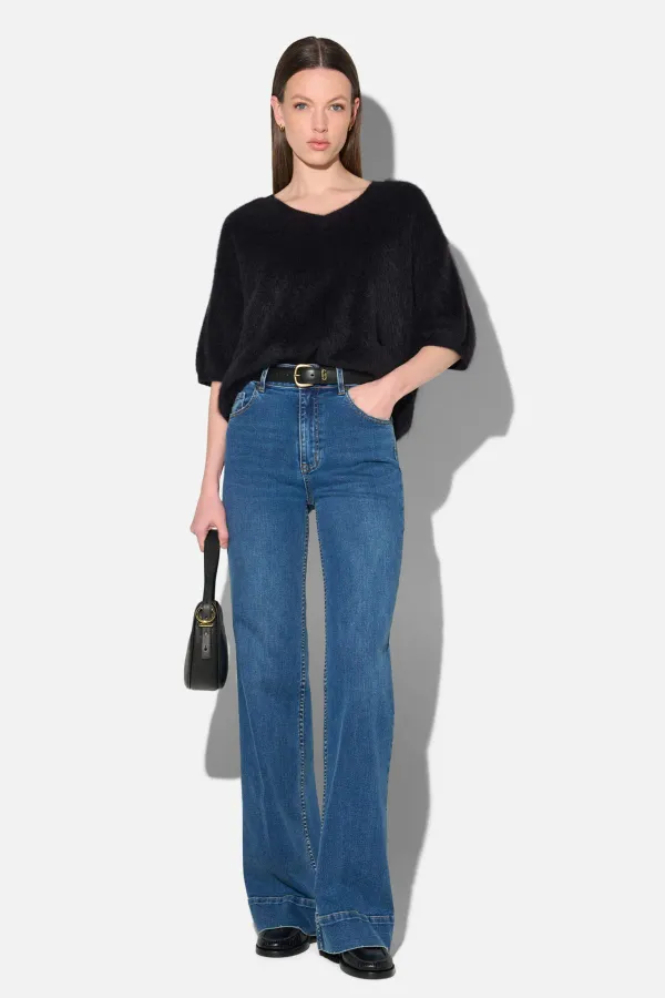 Brushed Cashmere Dames Trui V Hals Romeo Zwart