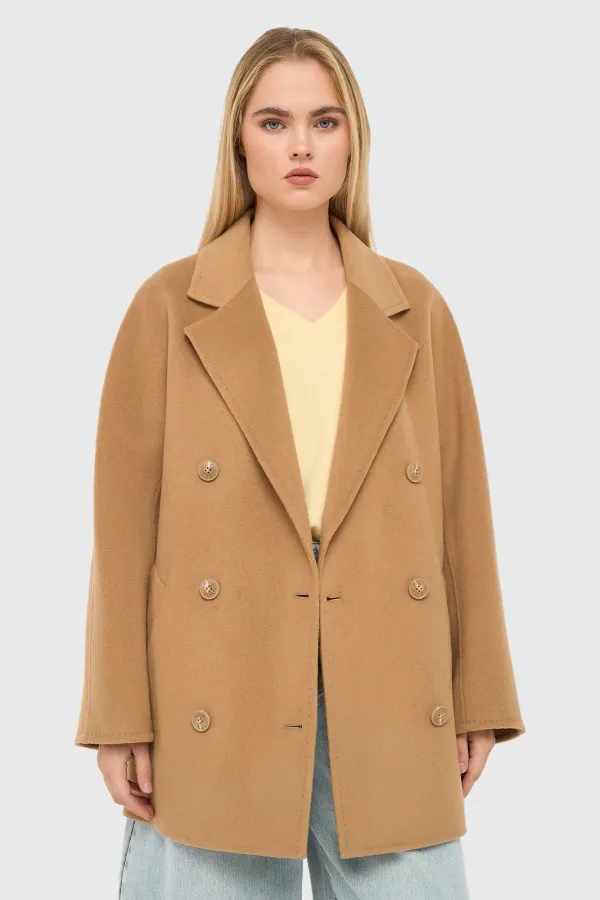 Cashmere Caban Jas Dames Double Face Kennedy Camel