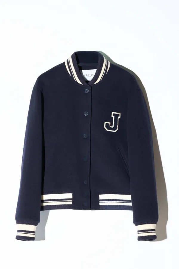 Cashmere Bomberjack Dames Double Faced Beige Collin Navy Blauw
