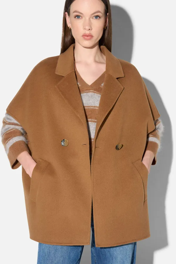 Cashmere Cape Dames Jas Knopen Archie Cognac