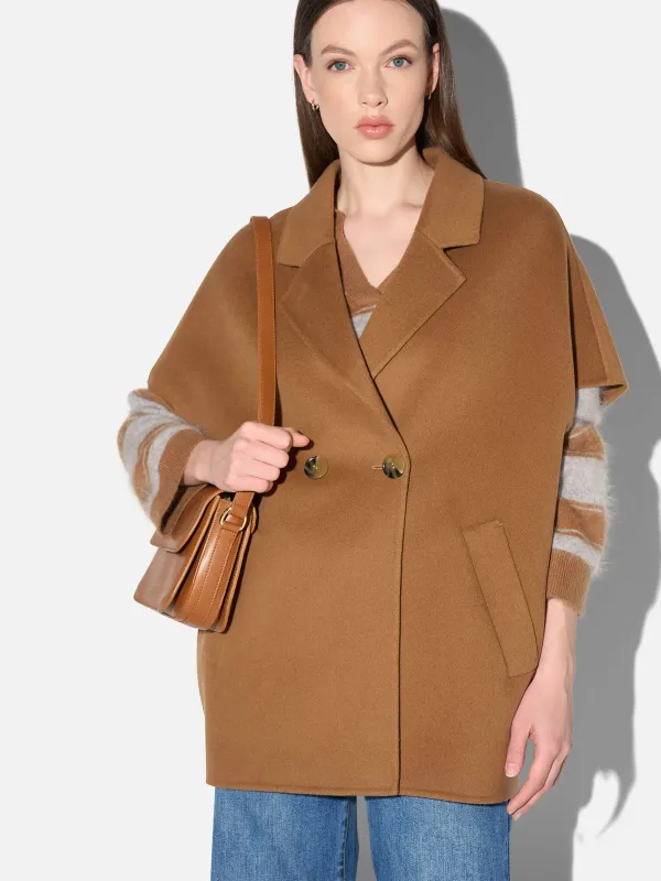 Cashmere Cape Dames Jas Knopen Archie Cognac