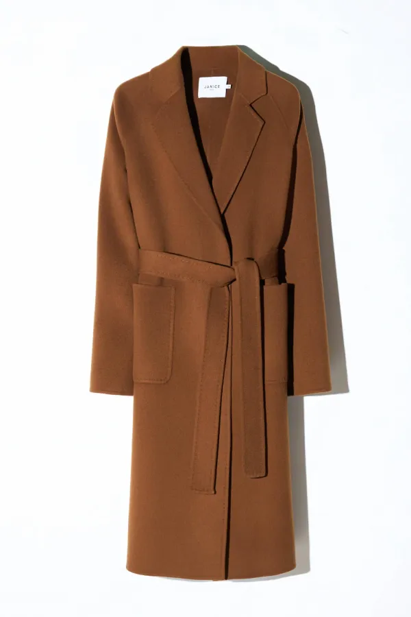 Cashmere Dames Jas Lang Double Face Jules Tabacco