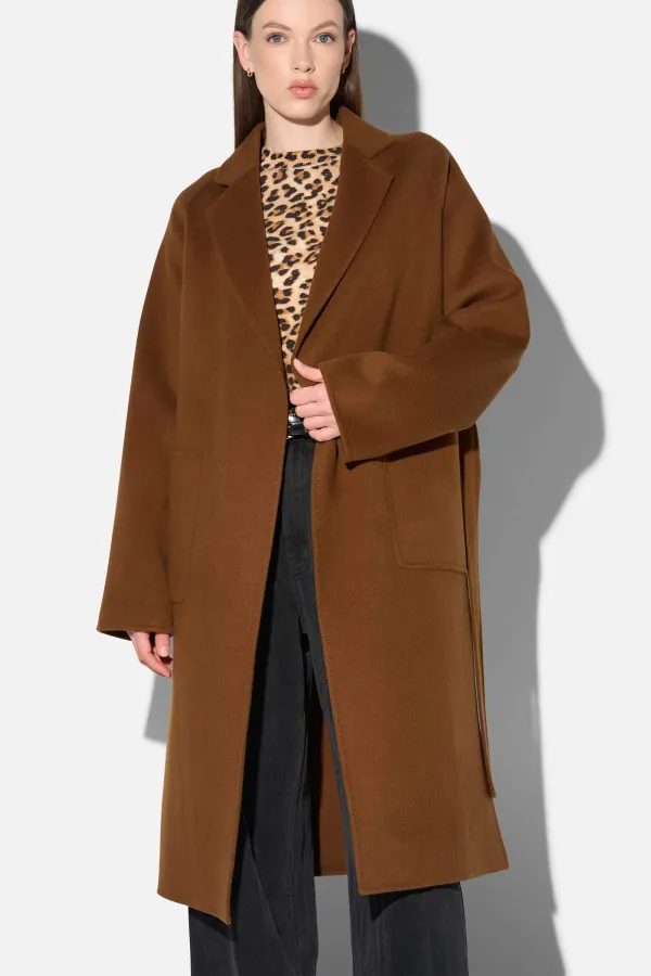 Cashmere Dames Jas Lang Double Face Jules Tabacco