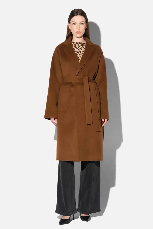Cashmere Dames Jas Lang Double Face Jules Tabacco