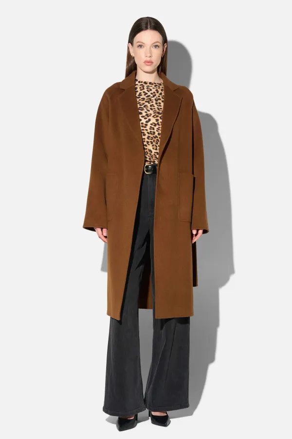 Cashmere Dames Jas Lang Double Face Jules Tabacco
