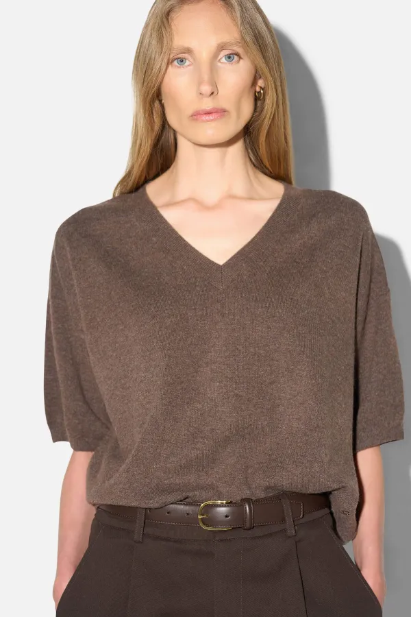 Cashmere Dames Trui V Hals Romeo Bruin