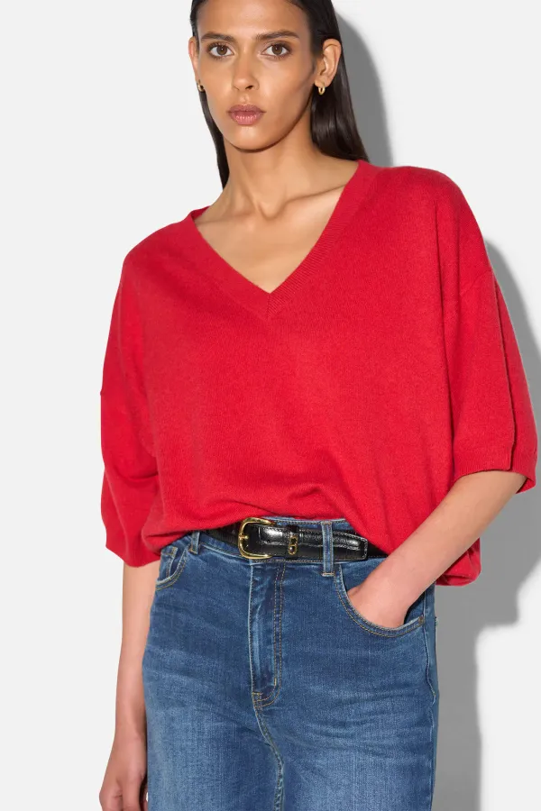 Cashmere Dames Trui V Hals Romeo Rood
