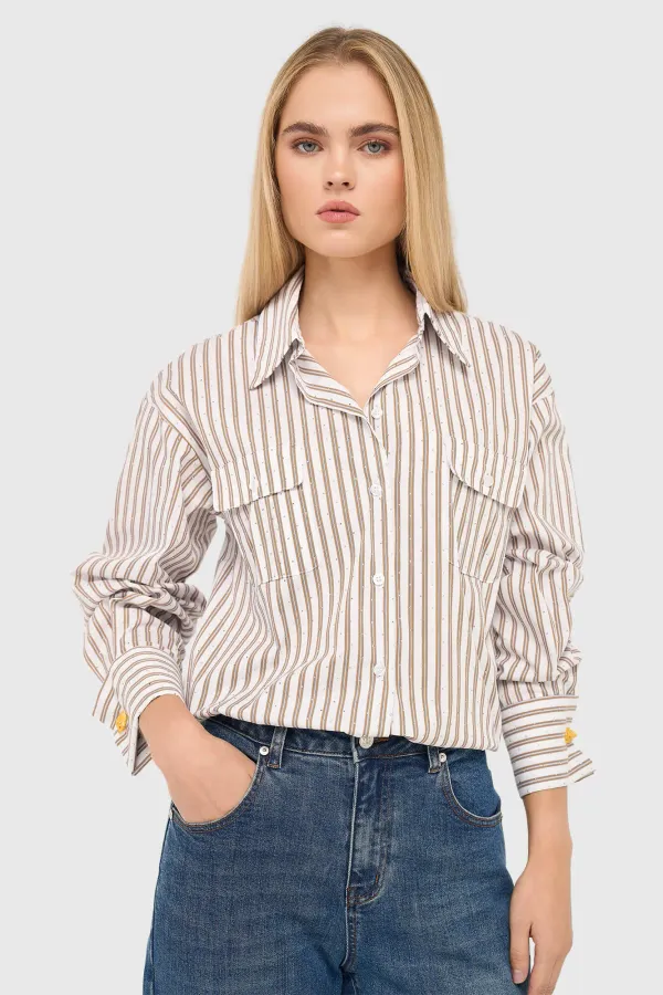 Dames Blouse Gestreept Bruin Ilan