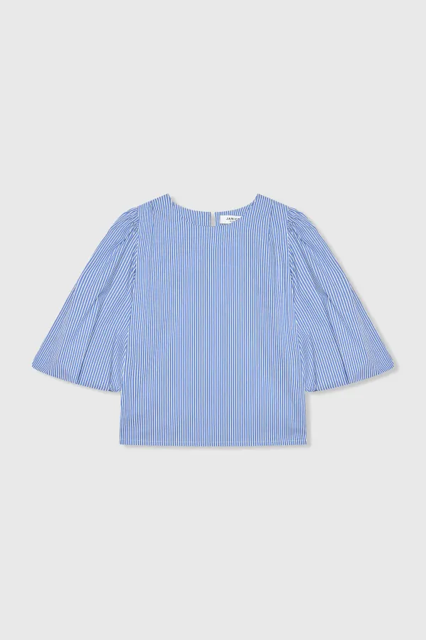 Dames Top Pof Mouw Streepjes Elian Blauw