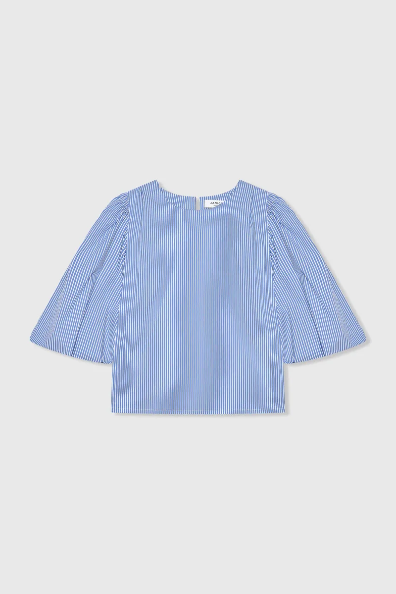 Dames Top Pof Mouw Streepjes Elian Blauw