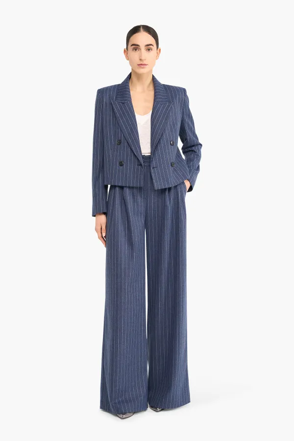 Broek Dames Wijde Pijp Streep Dollar Blauw