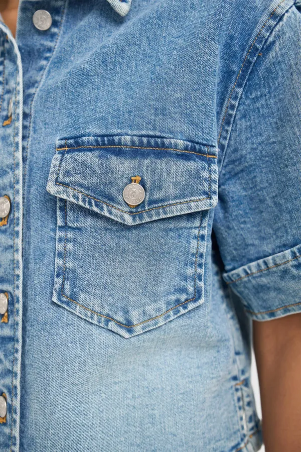 Denim Blouse Dames Spike Blauw 786