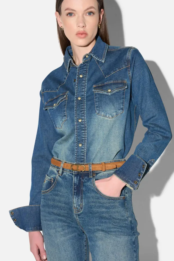 Denim Blouse Dames Stretch Levi Blauw 357