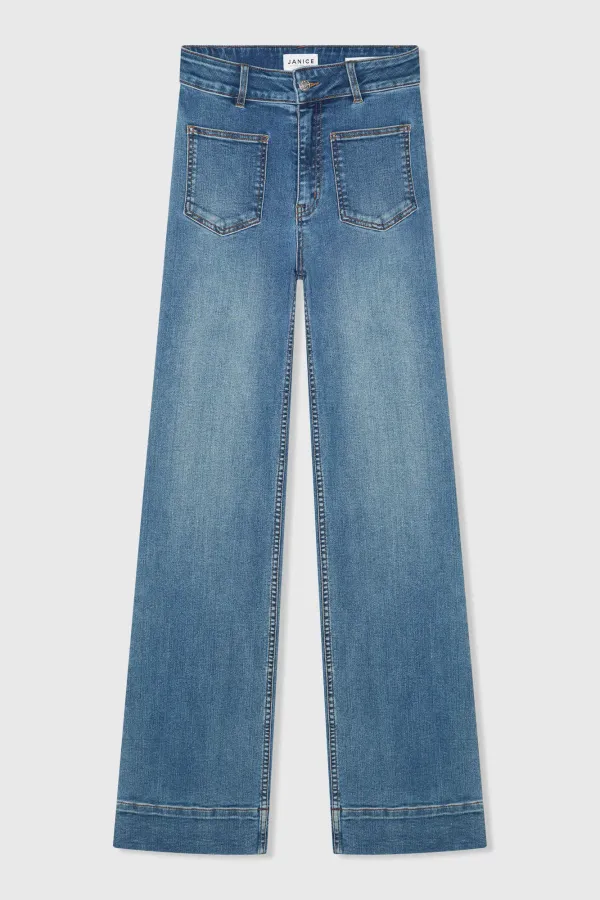 Flared Fit Dames Jeans Stretch Mid Rise Jagger Blauw 932