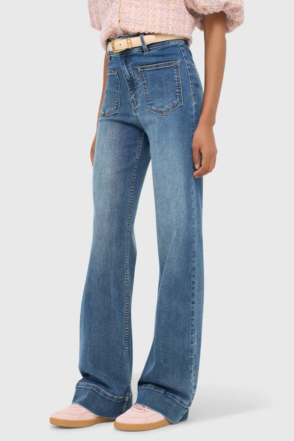 Flared Fit Dames Jeans Stretch Mid Rise Jagger Blauw 932