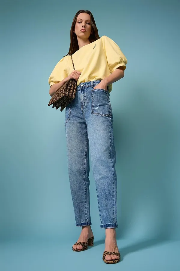 Worker Jeans Dames Barrel Fit Stretch Mid Rise Morrison Blauw 379