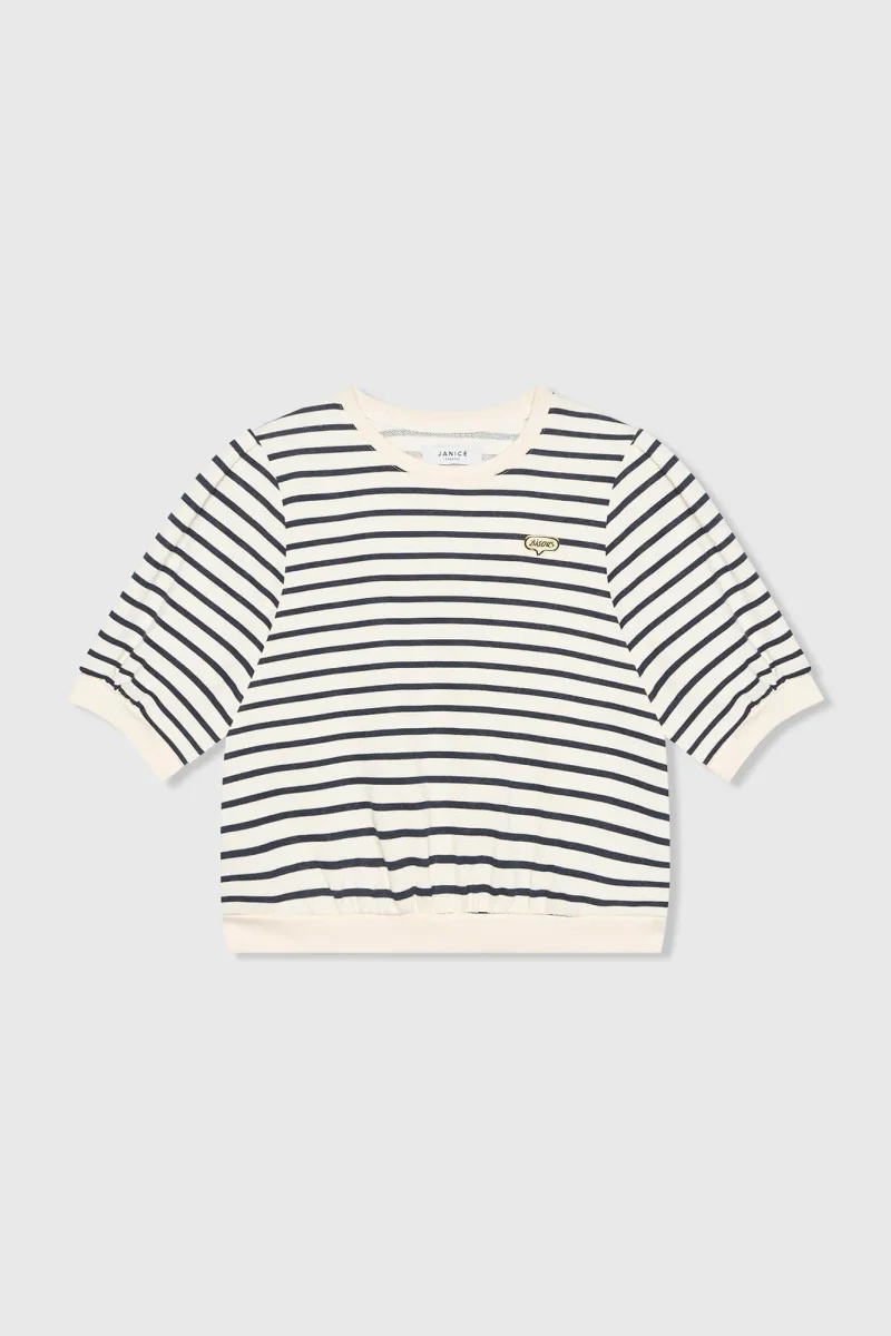 Gestreepte Blauw Wit Dames Sweater Pof Mouw Katoen Corey