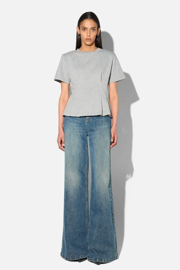 Grijs Katoenen Dames Shirt Plooien Taille Keon