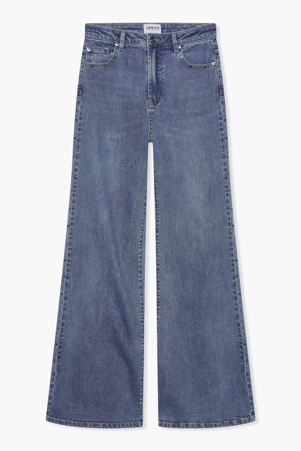 High Rise Wijde Leg Jeans Studs Mason Blauw 028
