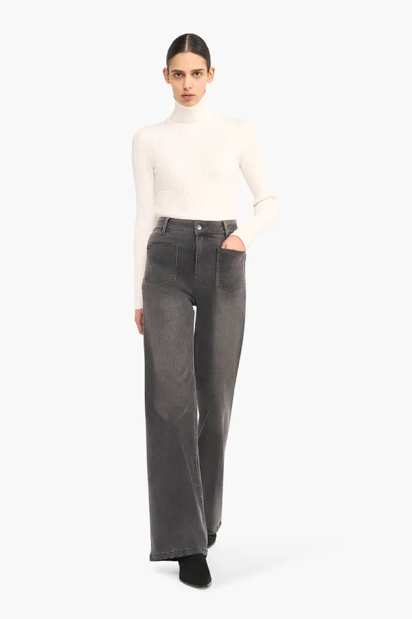 High Rise Dames Jeans Rechte Pijp Flared Jagger Grijs 415