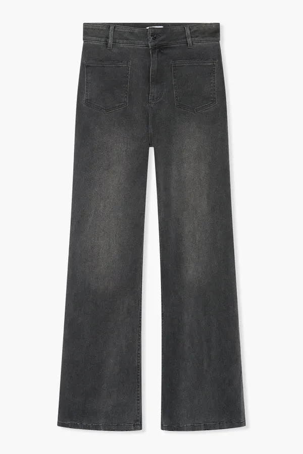 High Rise Dames Jeans Rechte Pijp Flared Jagger Grijs 415