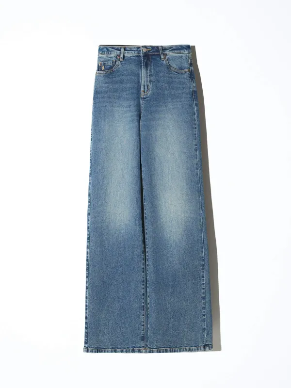 Jeans Dames Rechte Pijp Mid Rise Stretch Luxx Blauw 357