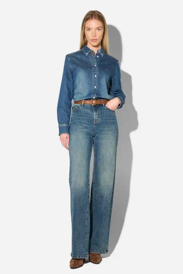 Jeans Dames Rechte Pijp Mid Rise Stretch Luxx Blauw 357