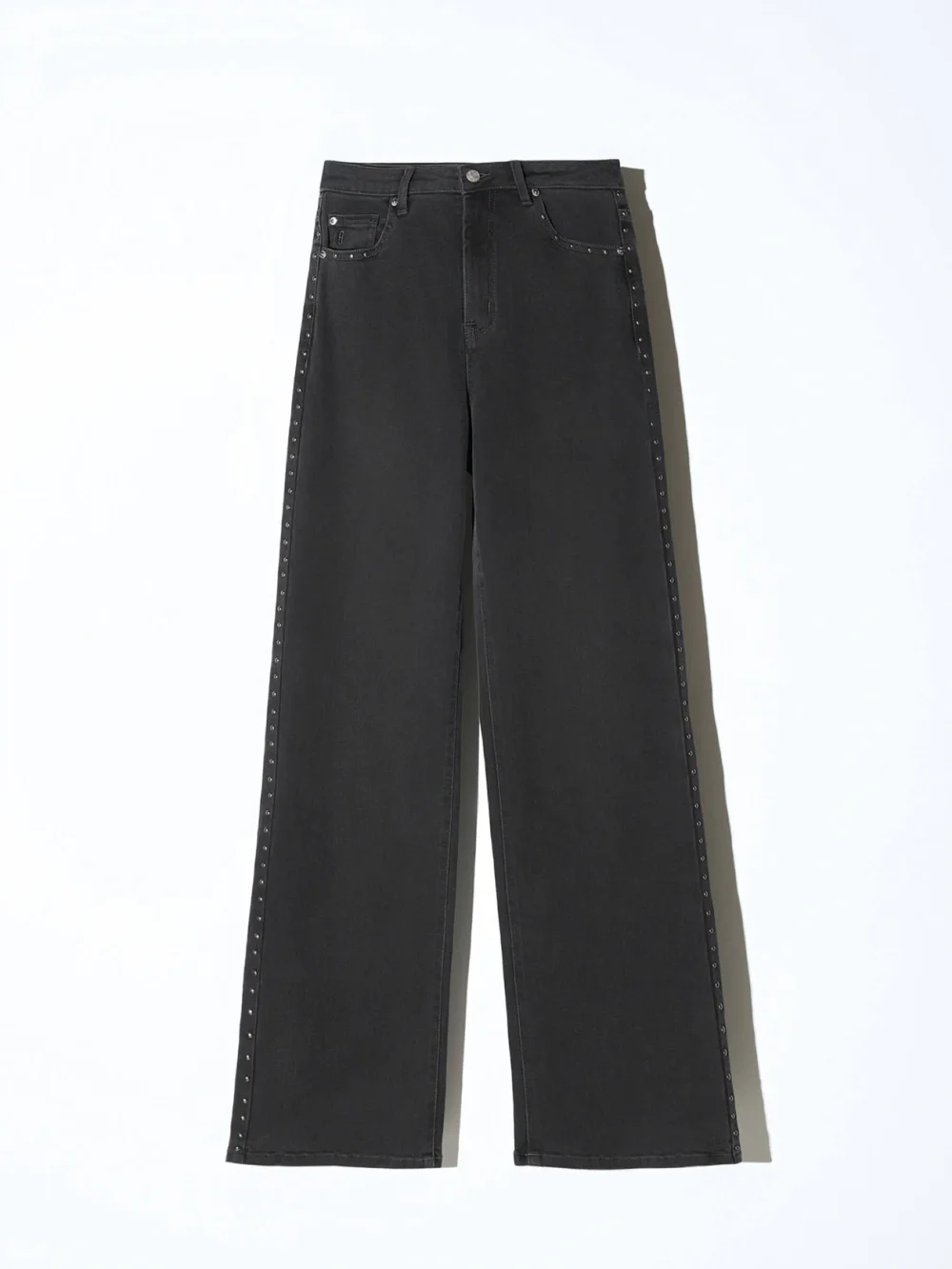 Jeans Dames Rechte Pijp Studs Mid Rise Stretch Luxx Black 813