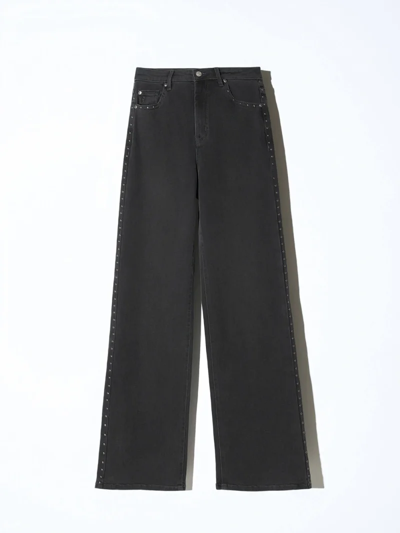 Jeans Dames Rechte Pijp Studs Mid Rise Stretch Luxx Black 813