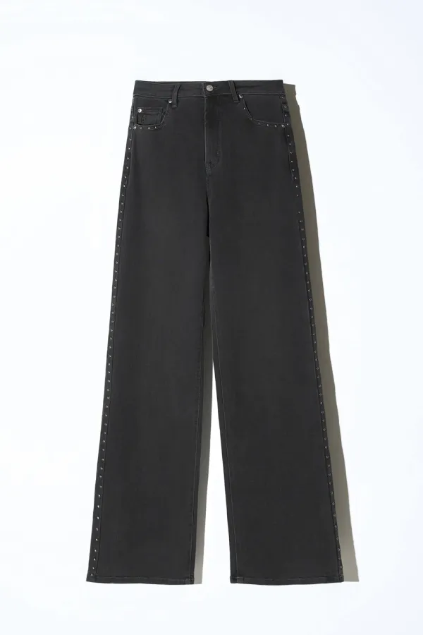 Jeans Dames Rechte Pijp Studs Mid Rise Stretch Luxx Black 813