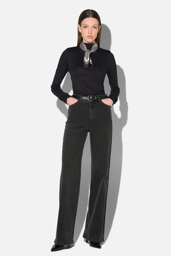 Jeans Dames Rechte Pijp Studs Mid Rise Stretch Luxx Black 813