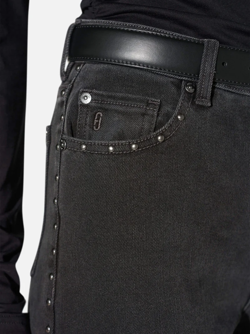 Jeans Dames Rechte Pijp Studs Mid Rise Stretch Luxx Black 813