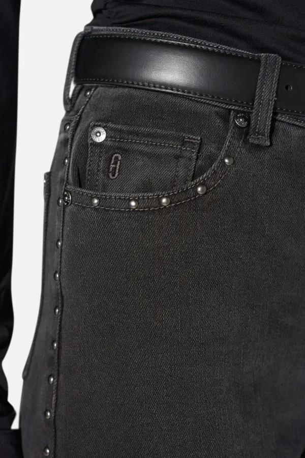 Jeans Dames Rechte Pijp Studs Mid Rise Stretch Luxx Black 813