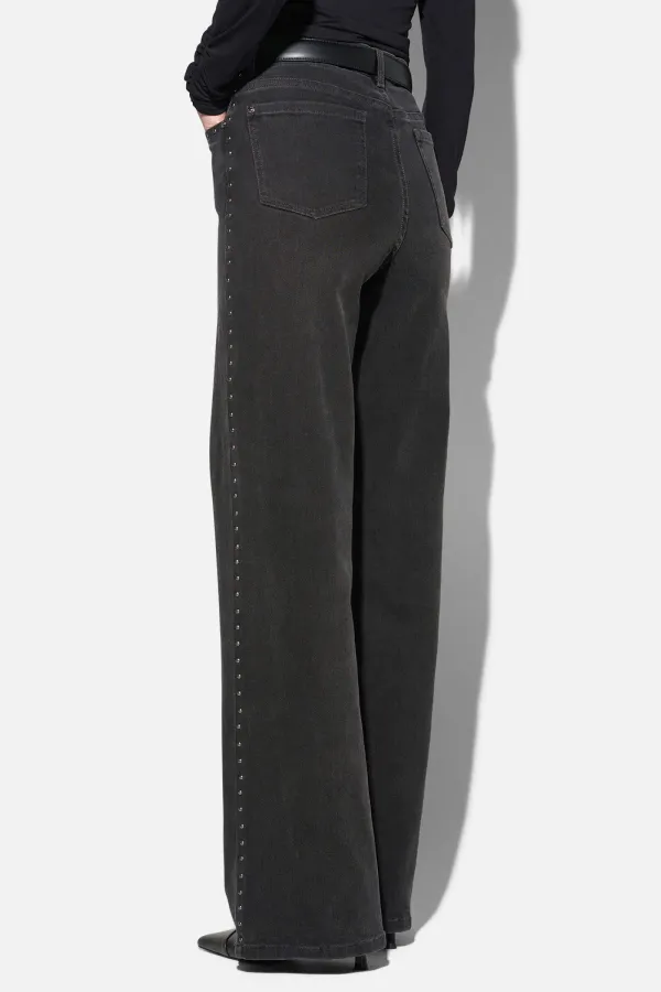 Jeans Dames Rechte Pijp Studs Mid Rise Stretch Luxx Black 813