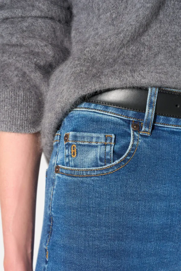 Jeans Dames Stretch 5 Pocket Mid Rise Trey Blauw 258