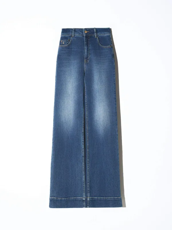 Jeans Dames Stretch 5 Pocket Mid Rise Trey Blauw 469