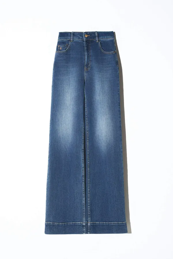 Jeans Dames Stretch 5 Pocket Mid Rise Trey Blauw 469