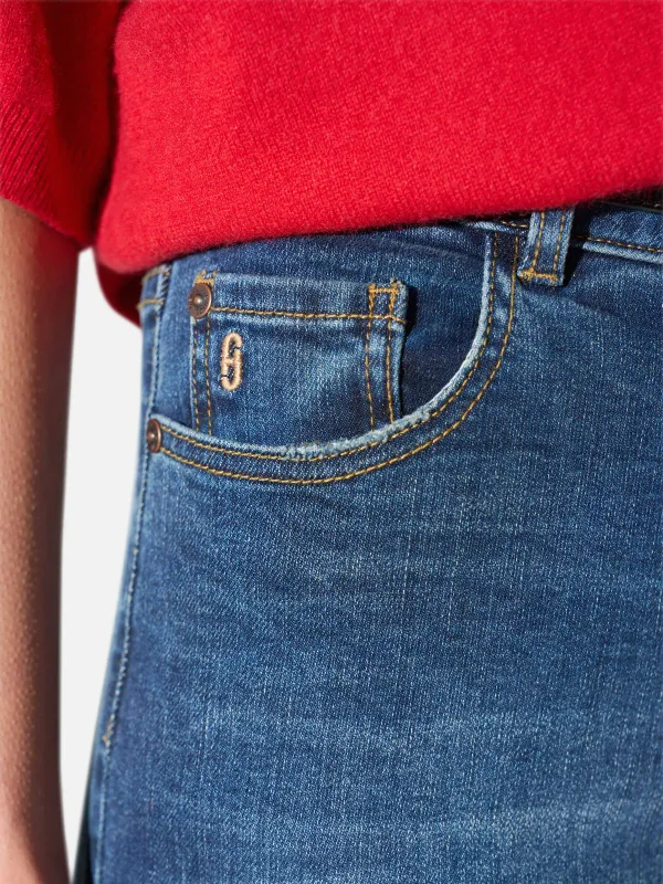 Jeans Dames Stretch 5 Pocket Mid Rise Trey Blauw 469