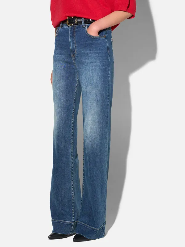 Jeans Dames Stretch 5 Pocket Mid Rise Trey Blauw 469