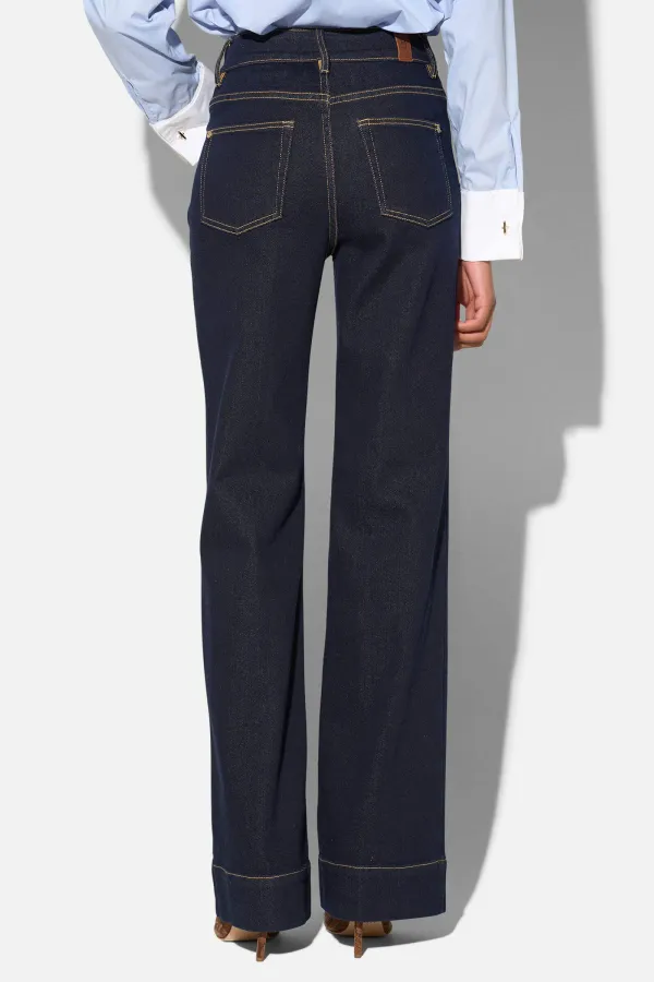 Jeans Dames Stretch 5 Pocket Mid Rise Trey Japans Denim