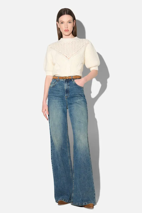 Jeans Dames Wide Leg High Rise Stretch Mason Blauw 357