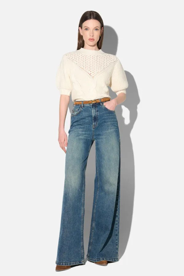 Jeans Dames Wide Leg High Rise Stretch Mason Blauw 357