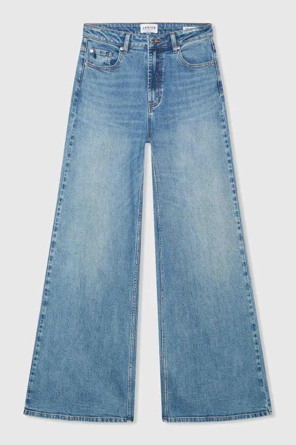 Jeans Dames Wide Leg High Rise Stretch Mason Blauw 379