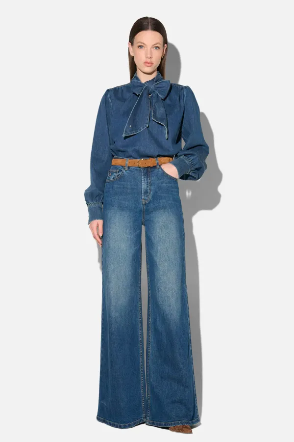 Jeans Dames Wide Leg High Rise Stretch Mason Blauw 469